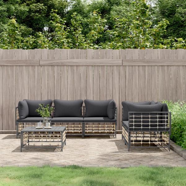 ARDEBO.de - 6-tlg. Garten-Lounge-Set mit Kissen Anthrazit Poly Rattan