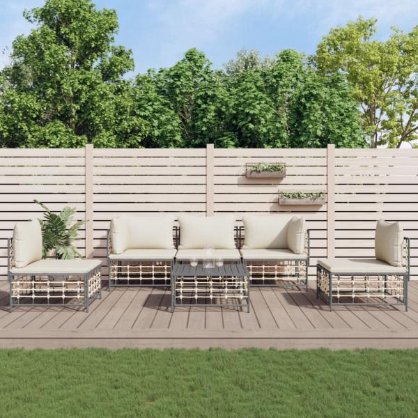 ARDEBO.de - 6-tlg. Garten-Lounge-Set mit Kissen Anthrazit Poly Rattan