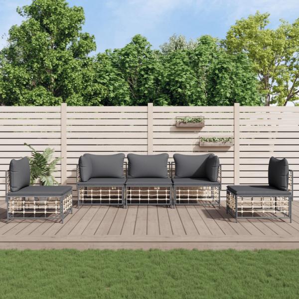 ARDEBO.de - 5-tlg. Garten-Lounge-Set mit Kissen Anthrazit Poly Rattan