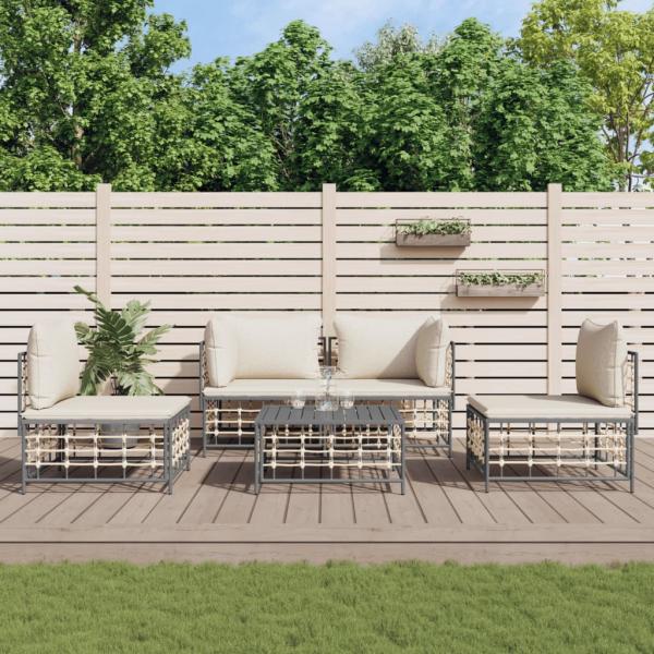 ARDEBO.de - 5-tlg. Garten-Lounge-Set mit Kissen Anthrazit Poly Rattan