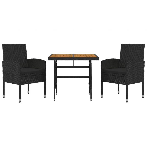 3-tlg. Garten-Essgruppe Poly Rattan Schwarz