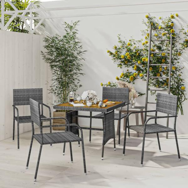 ARDEBO.de - 5-tlg. Garten-Essgruppe Poly Rattan Grau
