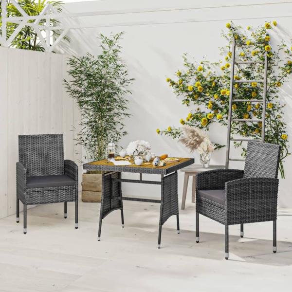 ARDEBO.de - 3-tlg. Garten-Essgruppe Poly Rattan Grau