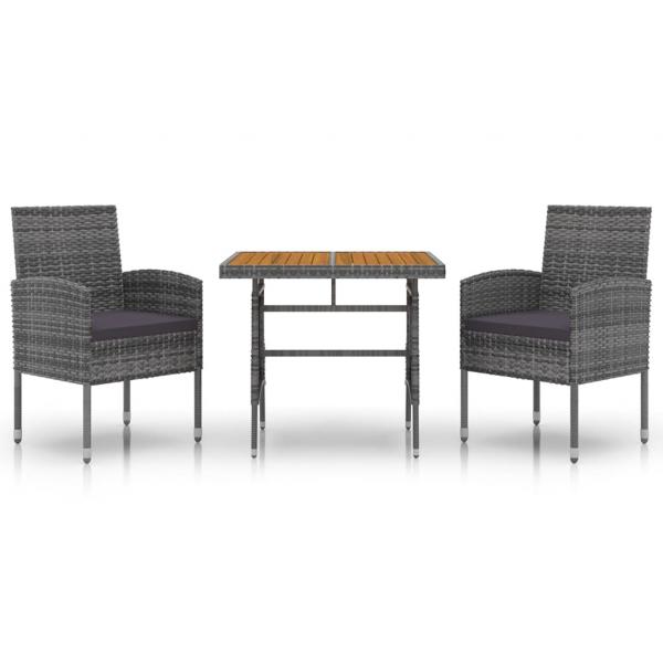 3-tlg. Garten-Essgruppe Poly Rattan Grau