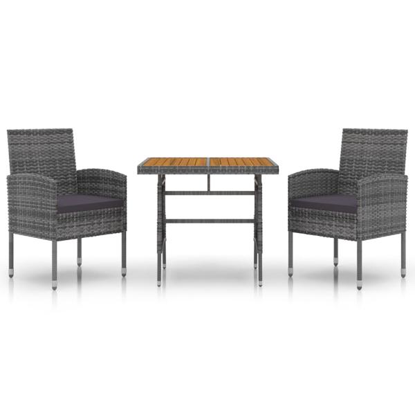 3-tlg. Garten-Essgruppe Poly Rattan Grau