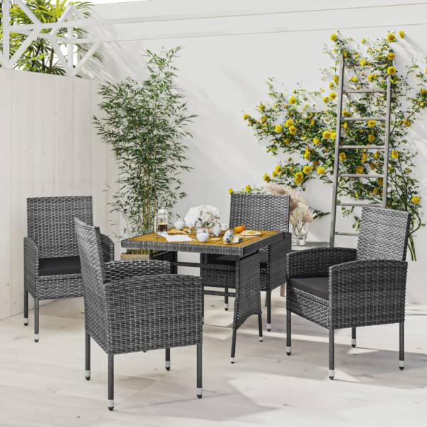ARDEBO.de - 5-tlg. Garten-Essgruppe Poly Rattan Grau