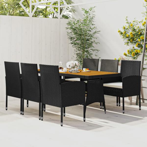 ARDEBO.de - 7-tlg. Garten-Essgruppe Poly Rattan Schwarz