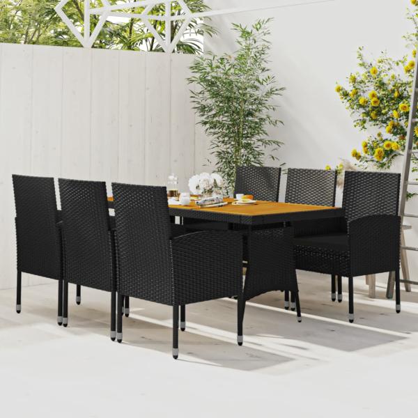 ARDEBO.de - 7-tlg. Garten-Essgruppe Poly Rattan Schwarz