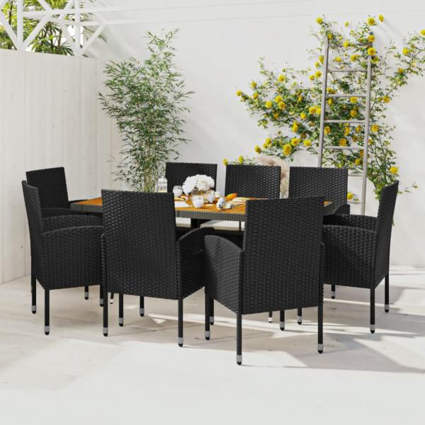 ARDEBO.de - 9-tlg. Garten-Essgruppe Poly Rattan Schwarz