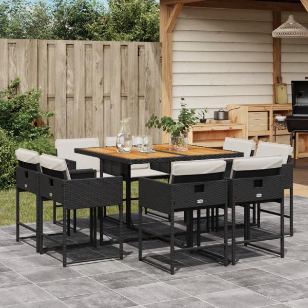 ARDEBO.de - 9-tlg. Garten-Essgruppe mit Kissen Schwarz Poly Rattan