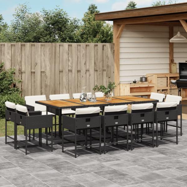 ARDEBO.de - 13-tlg. Garten-Essgruppe mit Kissen Schwarz Poly Rattan