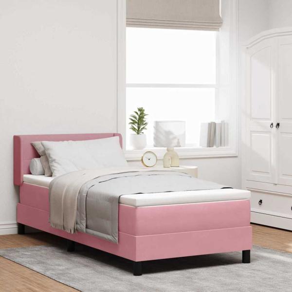 ARDEBO.de - Boxspringbett mit Matratze Schwarz 100x200 cm Velvet Rosa