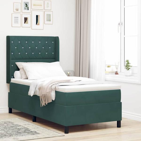 ARDEBO.de - Boxspringbett mit Kopfteil Dunkelgrün 90 x 200 cm Samt