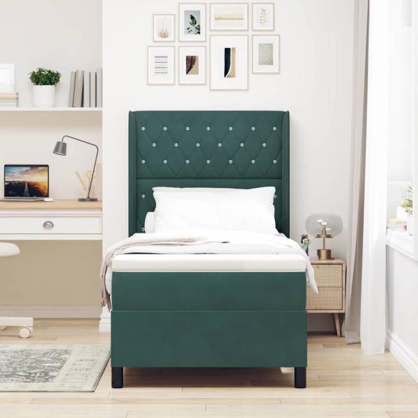 Boxspringbett mit Kopfteil Dunkelgrün 90 x 200 cm Samt