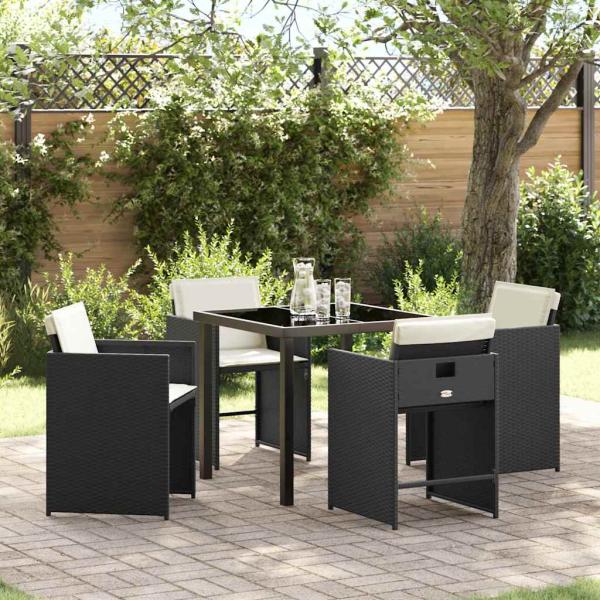 ARDEBO.de - Garten Essgruppe 5 pcs Schwarz Poly-Rattan