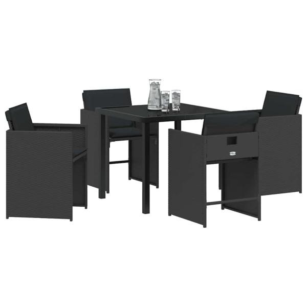 Garten Essgruppe 5 pcs Schwarz Poly-Rattan