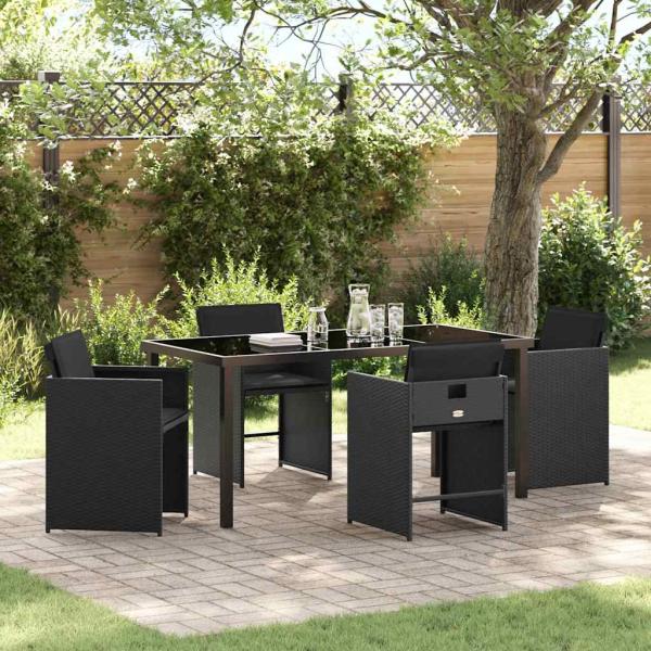 ARDEBO.de - Garten Essgruppe 5 pcs Schwarz Poly-Rattan