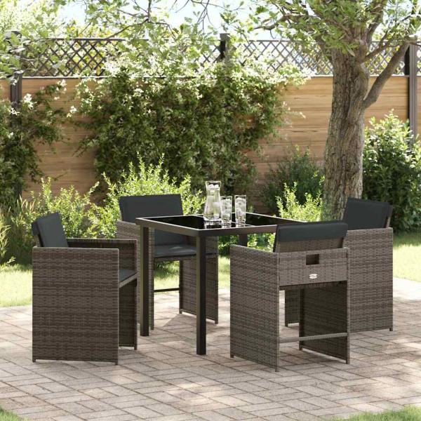 ARDEBO.de - Garten Essgruppe 5 pcs Grau Poly-Rattan