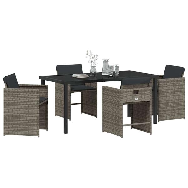 Garten Essgruppe 5 pcs Grau Poly-Rattan