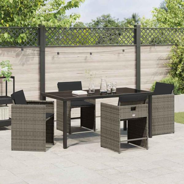 Garten Essgruppe 5 pcs Grau Poly-Rattan