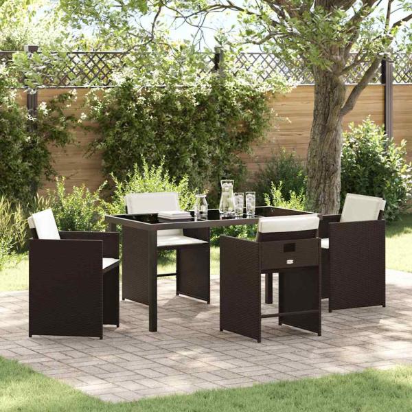 ARDEBO.de - Garten Essgruppe 5 pcs Braun Poly-Rattan