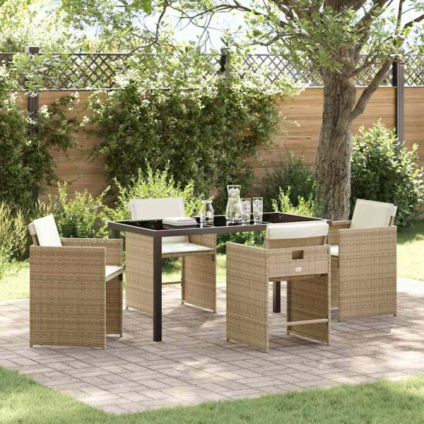 ARDEBO.de - Garten Essgruppe 5 pcs Beige Poly-Rattan