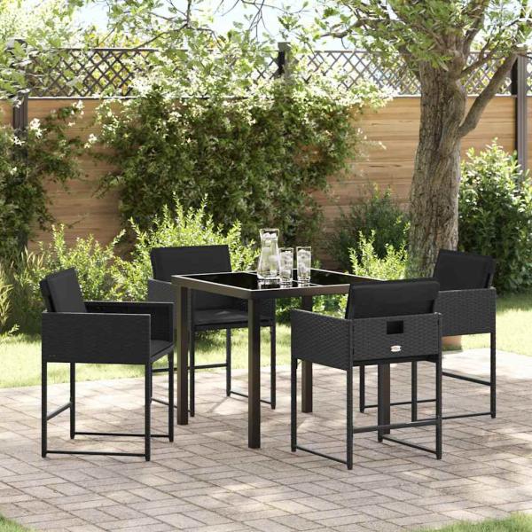 ARDEBO.de - Garten Essgruppe 5 pcs Schwarz Poly-Rattan