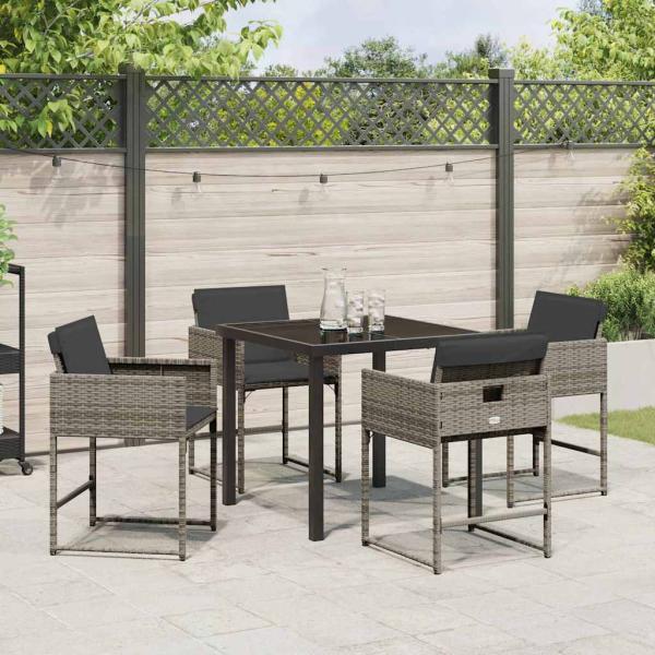 Garten Essgruppe 5 pcs Grau Poly-Rattan