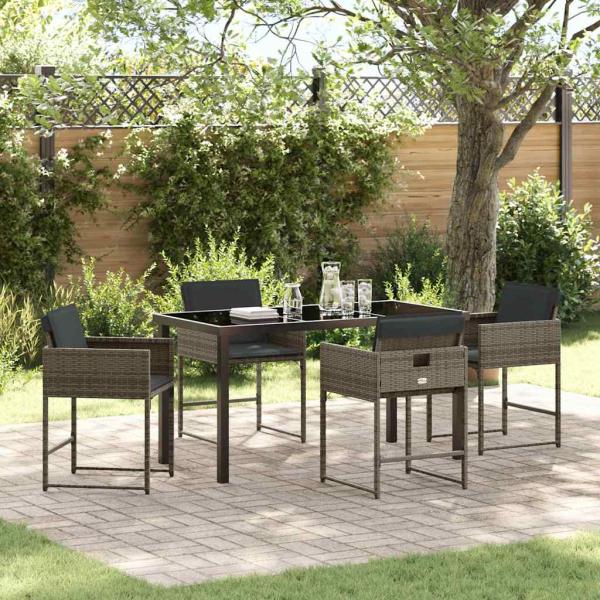 ARDEBO.de - Garten Essgruppe 5 pcs Grau Poly-Rattan