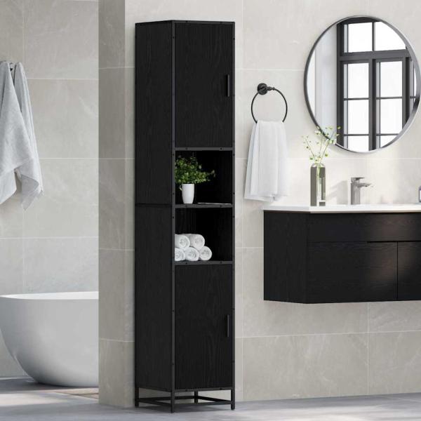 Badezimmer Schrank mit Tür Schwarze Eiche 35 x 37,5 x 188,5 cm