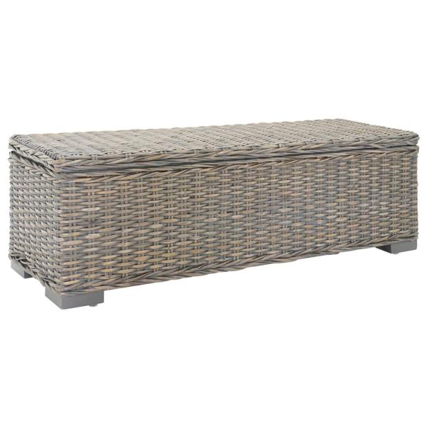 ARDEBO.de - Truhe Grau 110 cm Natur Kubu Rattan & Massivholz Mahagoni