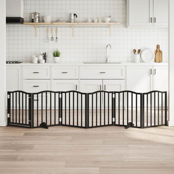 ARDEBO.de - 6-tlg. Hundetor mit Tür Faltbar Schwarz 300 cm Pappelholz