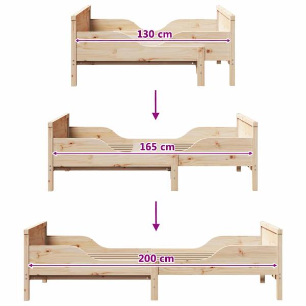 Ausziehbares Bettgestell für Kinder Braun 80 x 130 / 165 / 200 cm