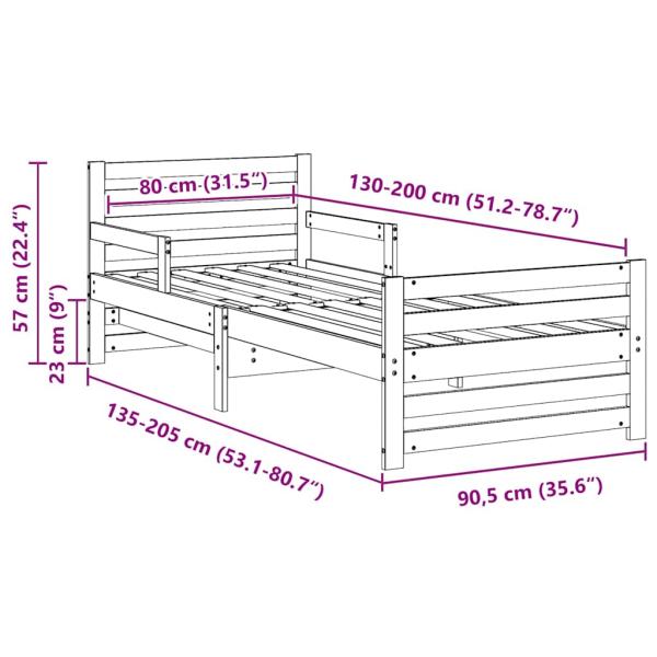 Ausziehbares Bettgestell für Kinder Weiß 80 x 130 / 165 / 200 cm
