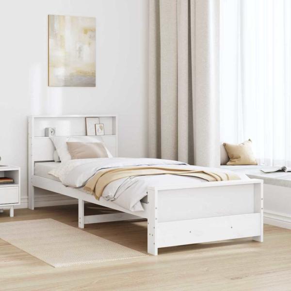 Bettgestell mit Kopfteil Weiß 90 x 200 cm Massivholz Kiefer