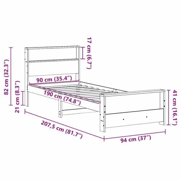 Bettgestell mit Kopfteil Braun 90 x 190 cm Massivholz Kiefer