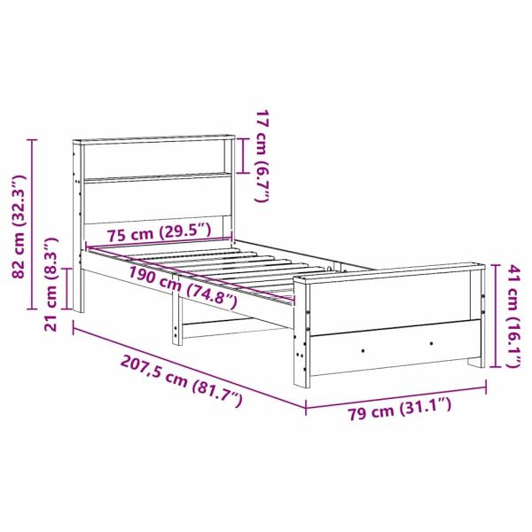 Bettgestell mit Kopfteil Braun 75 x 190 cm Massivholz Kiefer