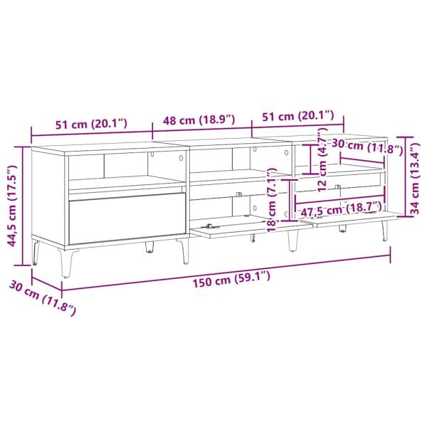 TV-Schränk Eiche handwerklich 150 x 30 x 44.5 cm Holzwerkstoff