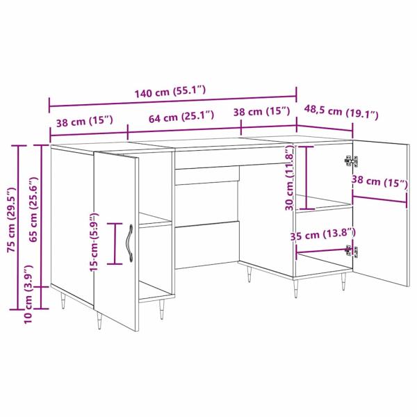 Schreibtisch Eiche handwerklich 140 x 50 x 75 cm Holzwerkstoff