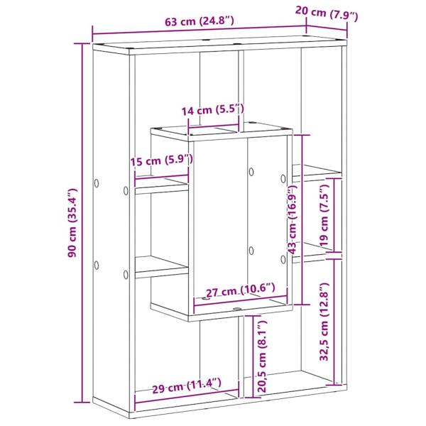 Bücherregal Schwarze Eiche 63 x 20 x 90 cm Holzwerkstoff