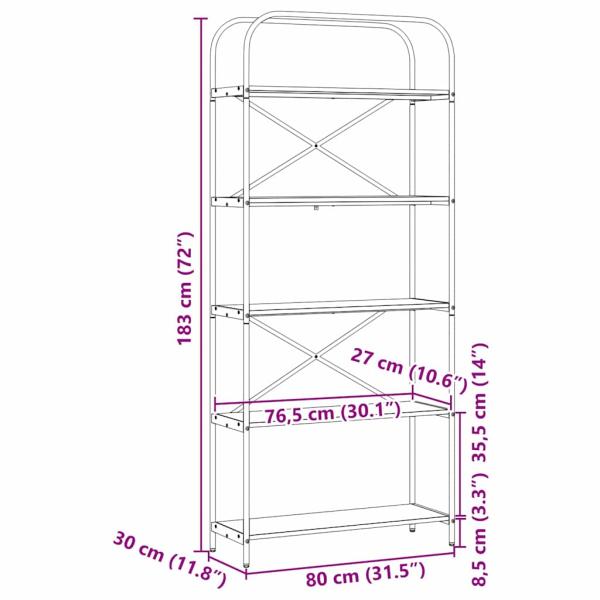 Regal Eiche handwerklich 80 x 30 x 183 cm Holzwerkstoff