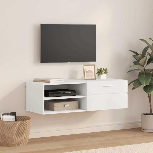 ARDEBO.de - TV-Schränk mit Schubladen Weiß 100.5 x 39 x 30 cm Holzwerkstoff