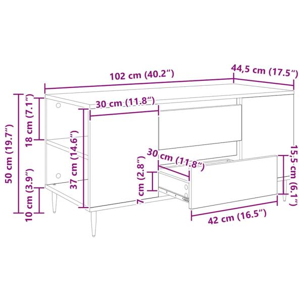 Couchtisch Eiche handwerklich 102 x 44,5 x 50 cm Holzwerkstoff