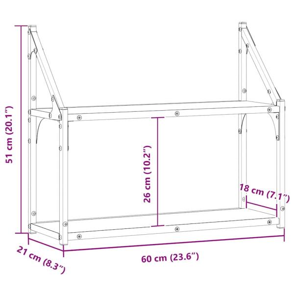 Wandregal Schwarze Eiche 60 x 21 x 51 cm Holzwerkstoff