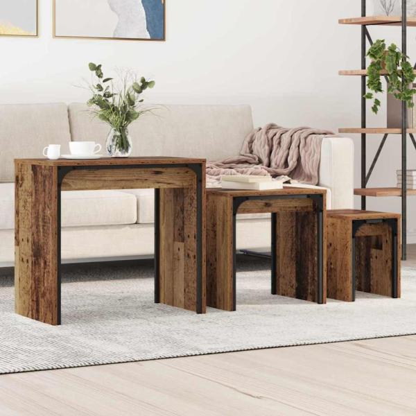 ARDEBO.de - Nesting Couchtisch 3 pcs Altholz 60 x 35 x 56 cm Holzwerkstoff