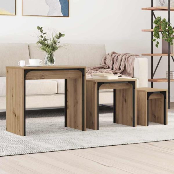 ARDEBO.de - Nesting Couchtisch 3 pcs Eiche handwerklich 60 x 35 x 56 cm