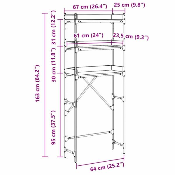 Waschmaschinenregal Altholz 67 x 25 x 163 cm Holzwerkstoff
