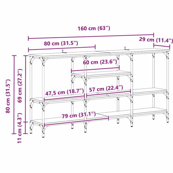 Konsolentisch Eiche handwerklich 160 x 29 x 80 cm Holzwerkstoff