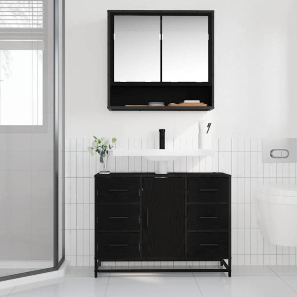 Badezimmer Waschbecken Schrank Schwarze Eiche 80 x 33 x 60 cm