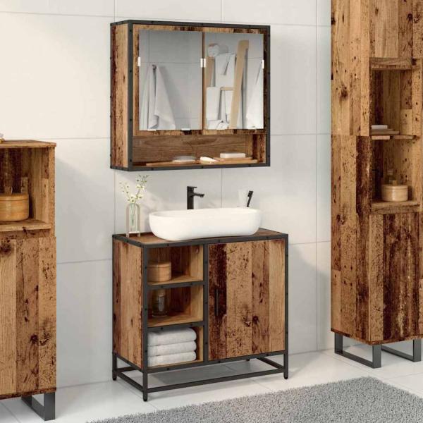 ARDEBO.de - Badezimmer Waschbecken Schrank mit Tür Altholz 65 x 33 x 60 cm